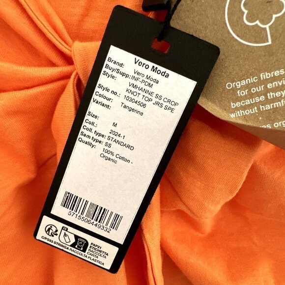 Vero Moda Womens M Crop Top Front Knot Tangerine Orange Eyelet Puff Sleeve - Picture 9 of 9